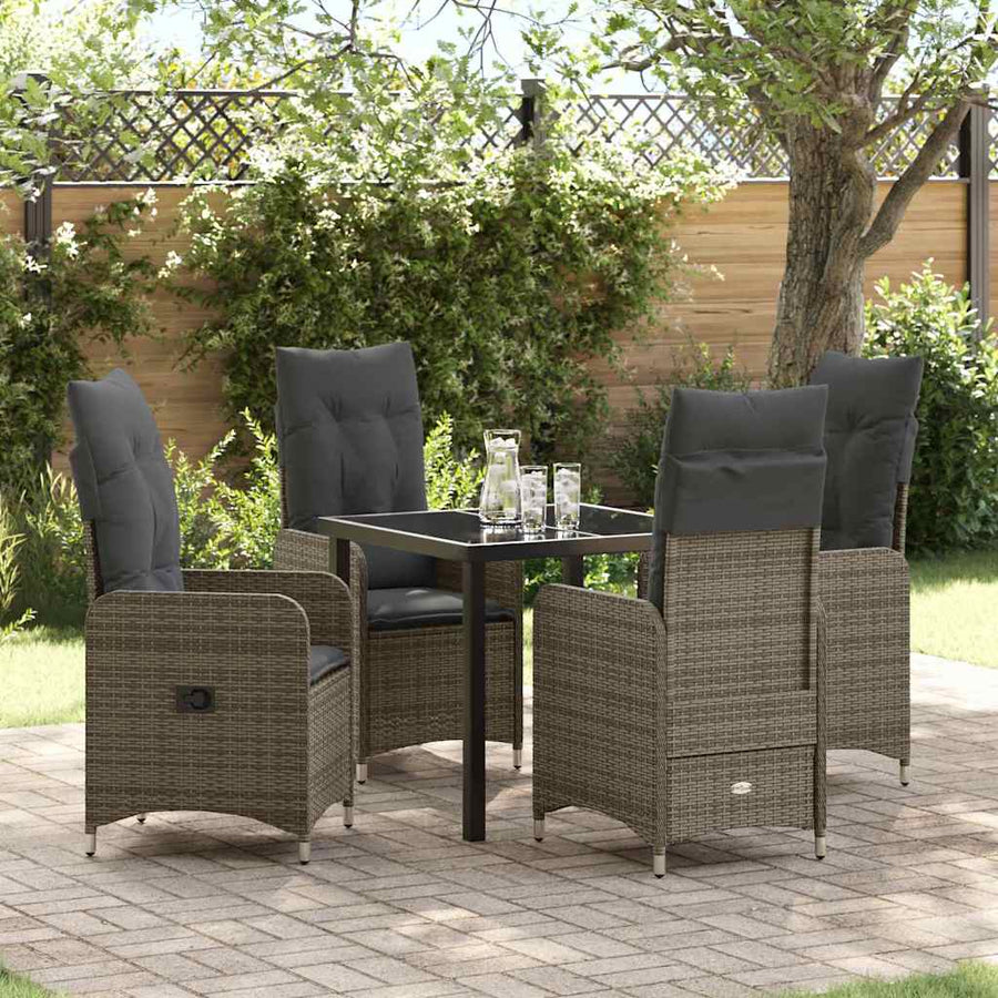 Tuin eettafelset met kussen 5 pcs Grijs poly rattan