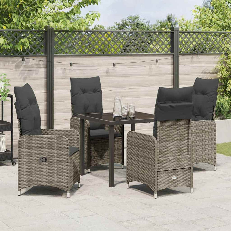 Tuin eettafelset met kussen 5 pcs Grijs poly rattan