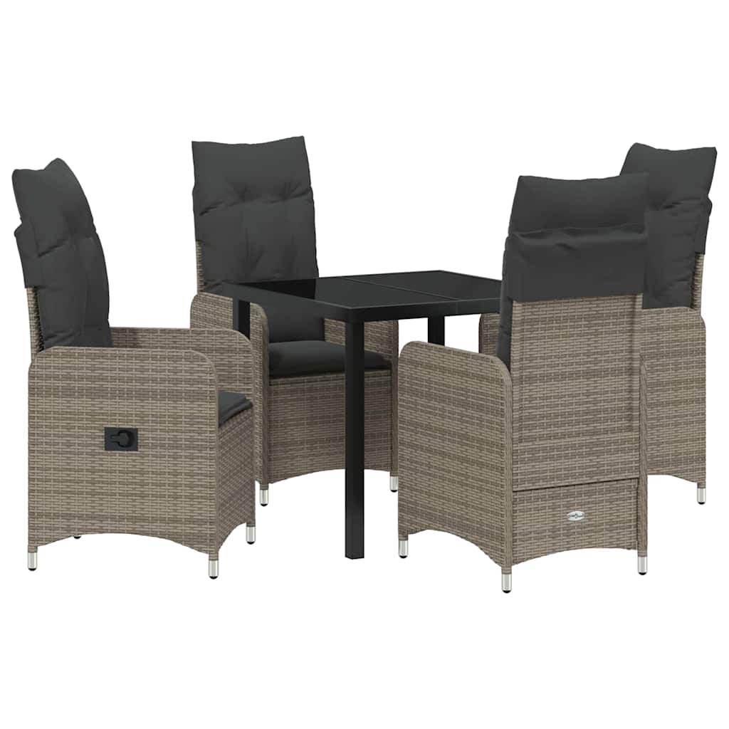 Tuin eettafelset met kussen 5 pcs Grijs poly rattan