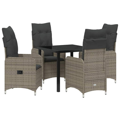 Tuin eettafelset met kussen 5 pcs Grijs poly rattan