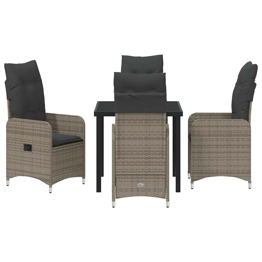 Tuin eettafelset met kussen 5 pcs Grijs poly rattan