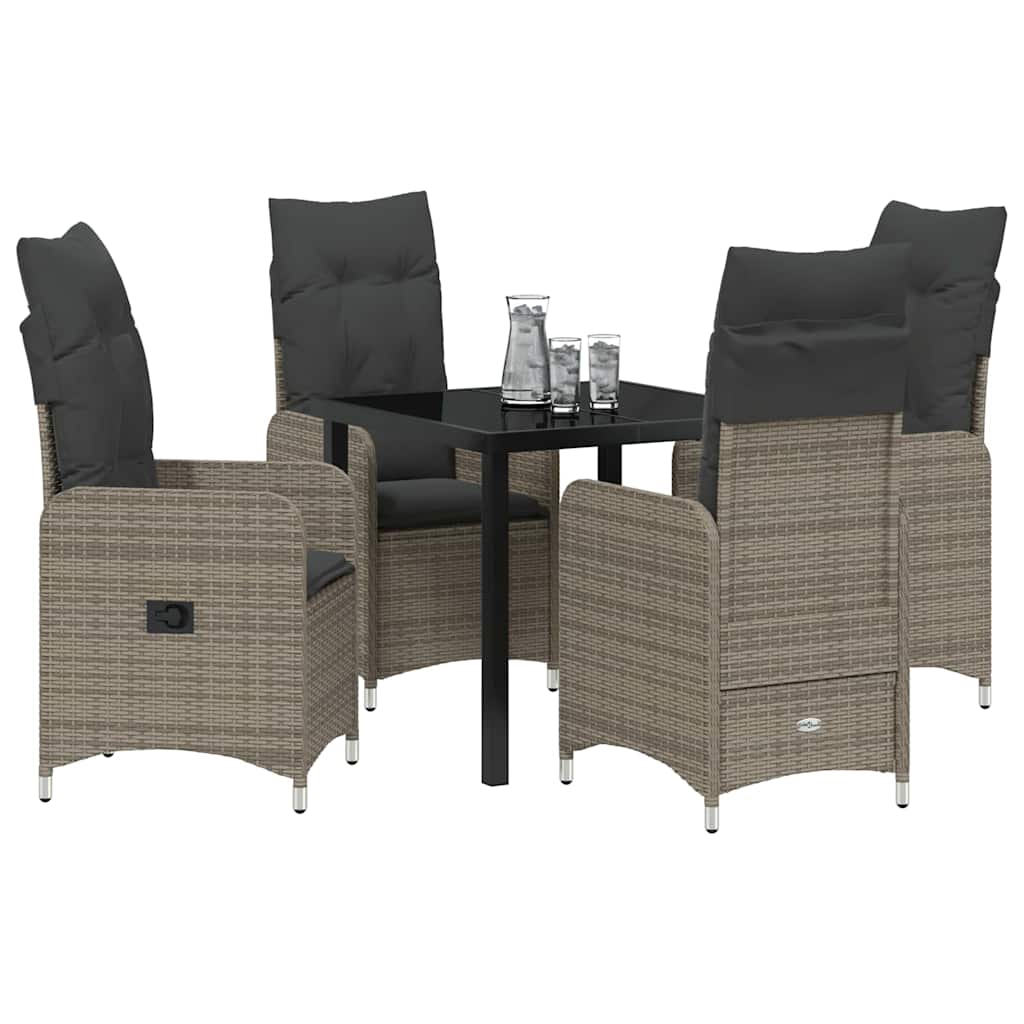 Tuin eettafelset met kussen 5 pcs Grijs poly rattan