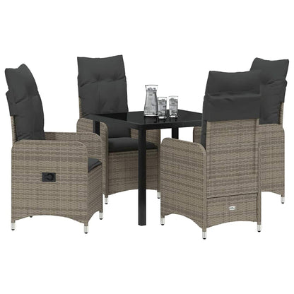 Tuin eettafelset met kussen 5 pcs Grijs poly rattan