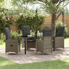 Garden dining set with cushion 5 pcs Grey poly rattan