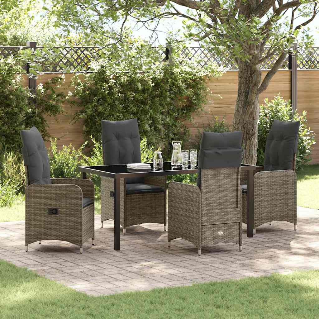 Tuin eettafelset met kussen 5 pcs Grijs poly rattan