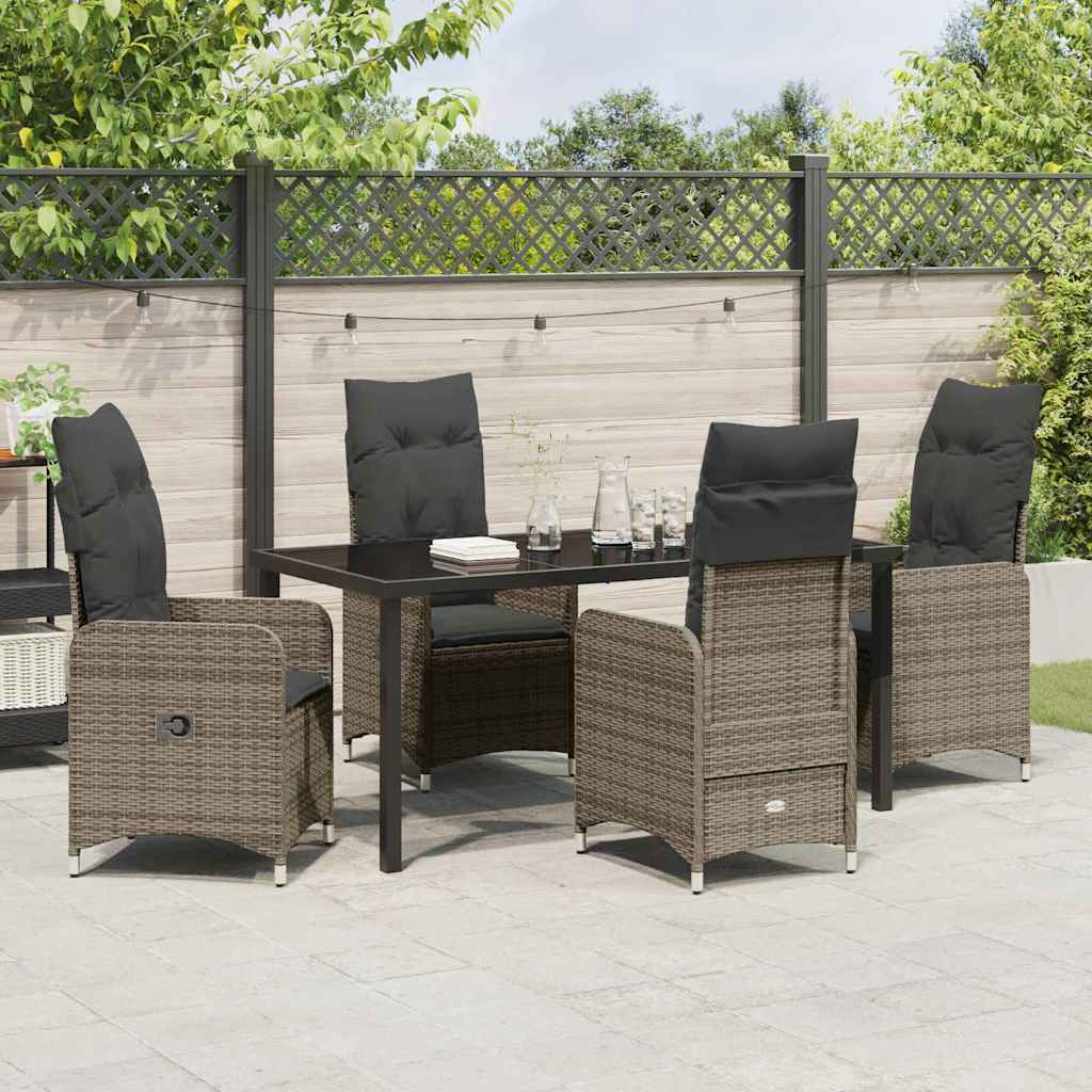 Tuin eettafelset met kussen 5 pcs Grijs poly rattan