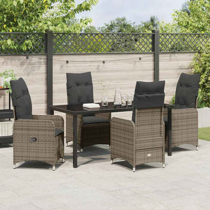 Tuin eettafelset met kussen 5 pcs Grijs poly rattan