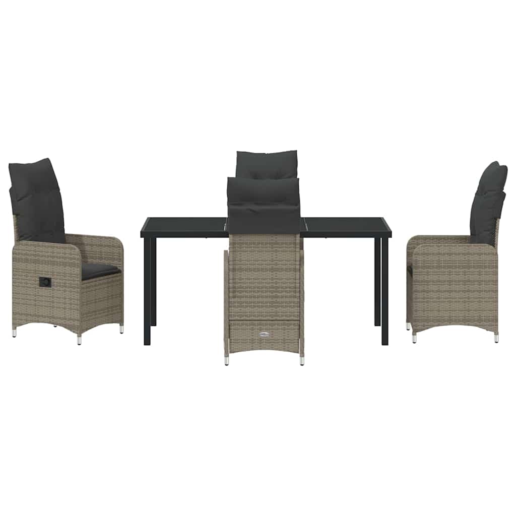 Tuin eettafelset met kussen 5 pcs Grijs poly rattan