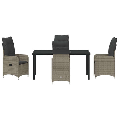 Tuin eettafelset met kussen 5 pcs Grijs poly rattan