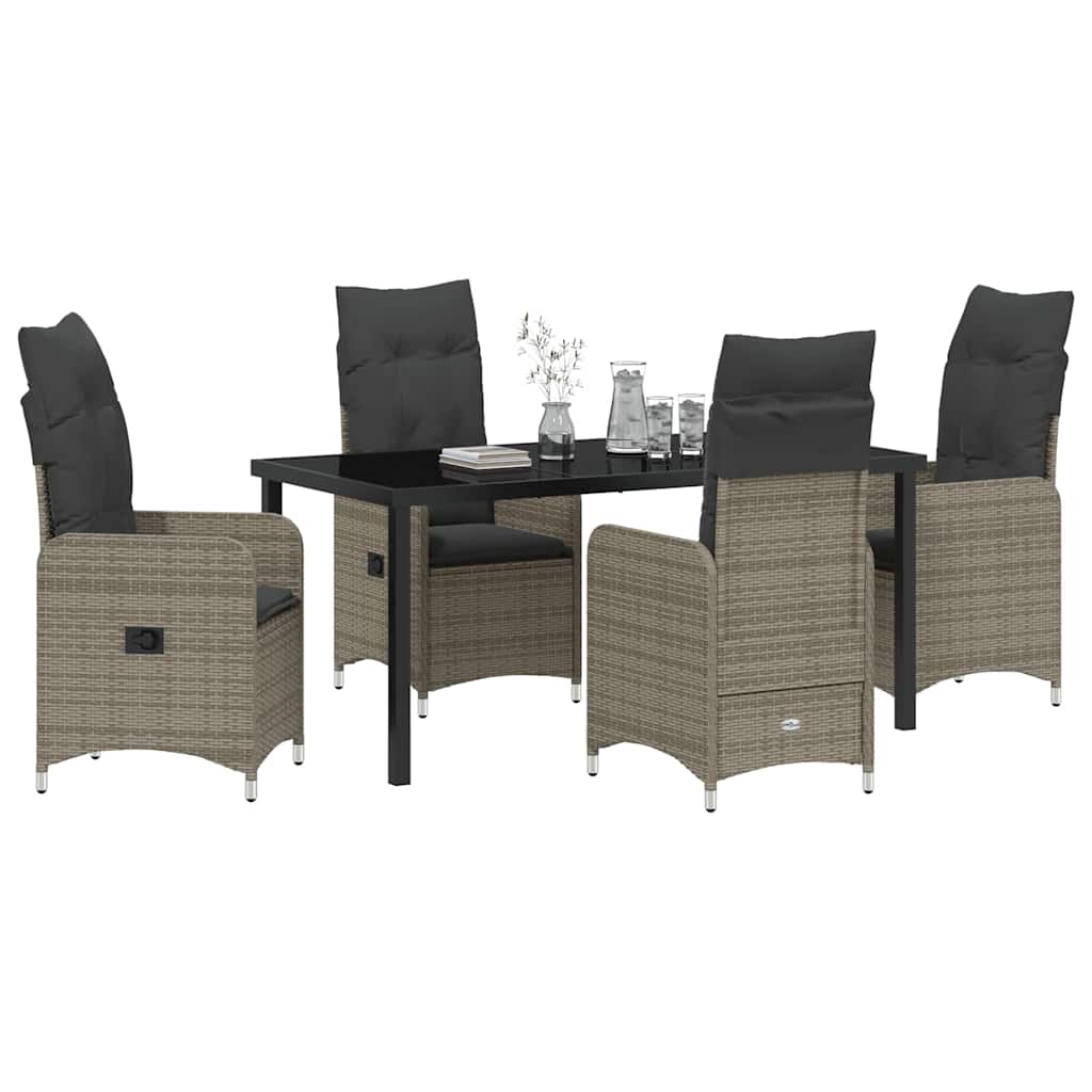 Tuin eettafelset met kussen 5 pcs Grijs poly rattan