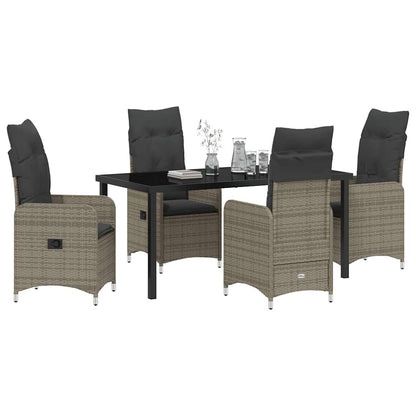 Tuin eettafelset met kussen 5 pcs Grijs poly rattan