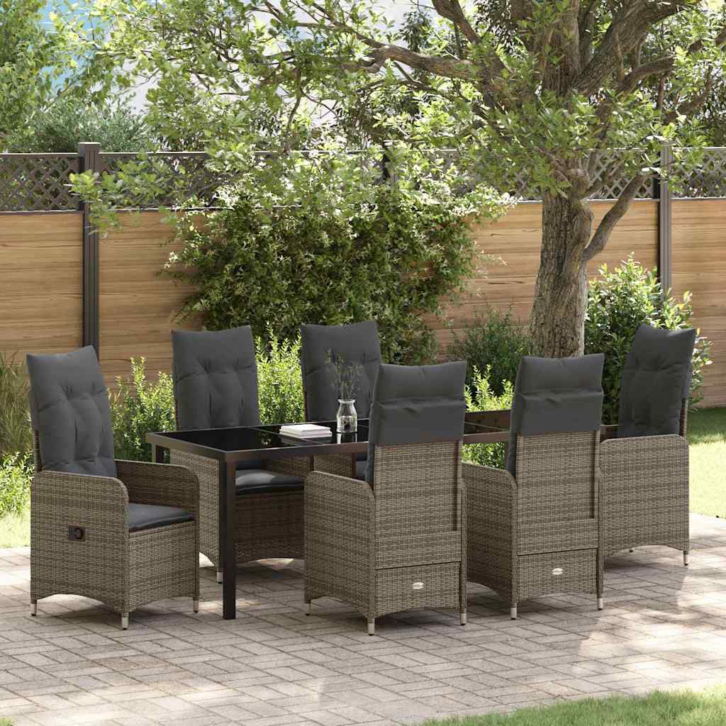 Tuin Eetset met kussen 7 pcs Grijs Poly riet