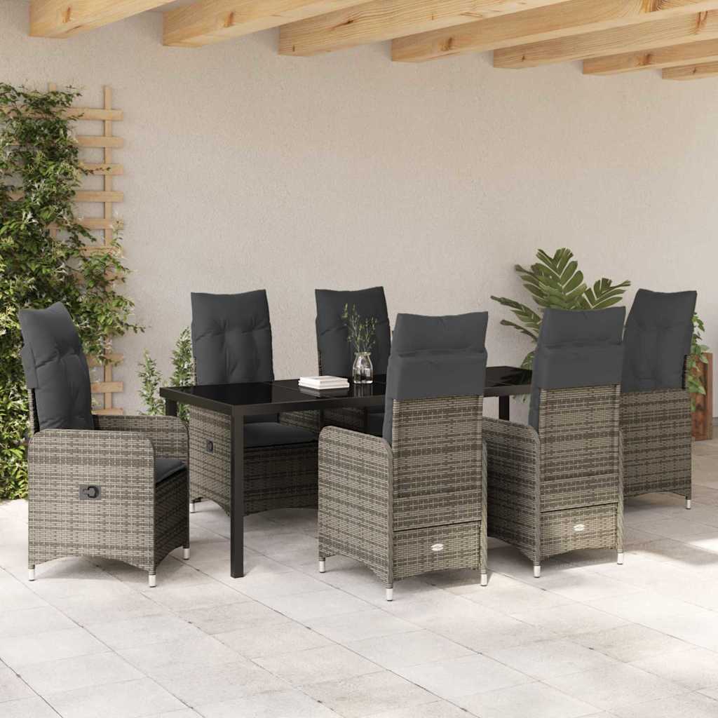 Tuin Eetset met kussen 7 pcs Grijs Poly riet