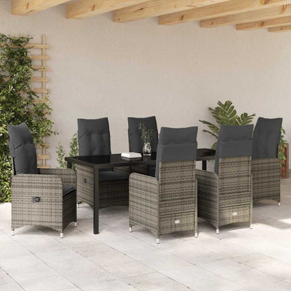 Tuin Eetset met kussen 7 pcs Grijs Poly riet
