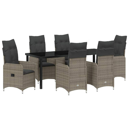 Tuin Eetset met kussen 7 pcs Grijs Poly riet
