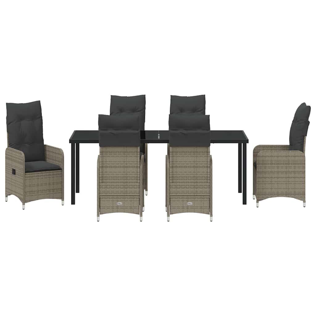 Tuin Eetset met kussen 7 pcs Grijs Poly riet