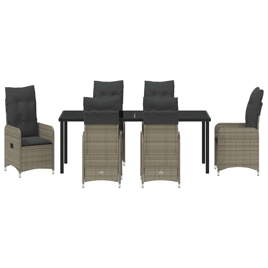 Tuin Eetset met kussen 7 pcs Grijs Poly riet
