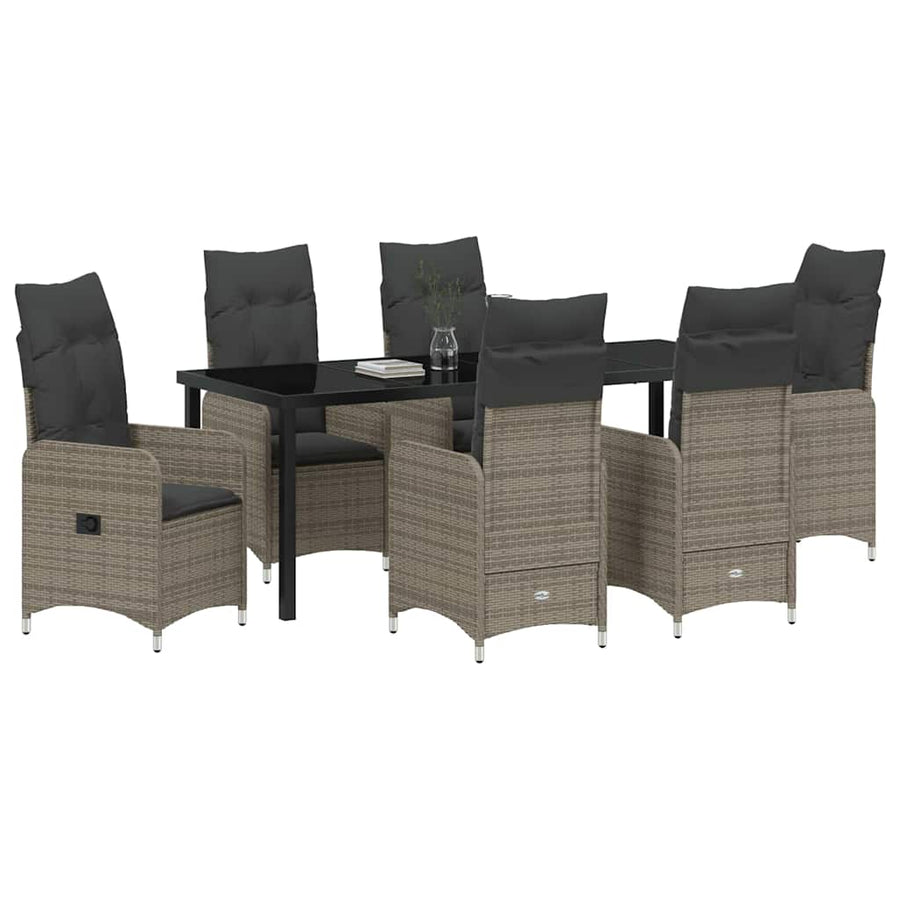 Tuin Eetset met kussen 7 pcs Grijs Poly riet