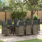 Tuin eettafelset poly rattan grijs 9-delig