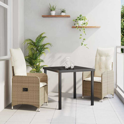 Tuin eettafelset met kussen 3 pcs Beige poly rattan