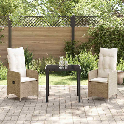Tuin eettafelset met kussen 3 pcs Beige poly rattan