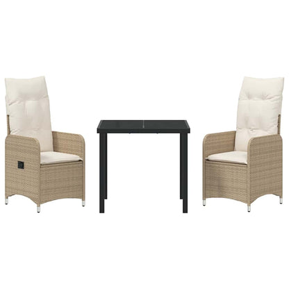 Tuin eettafelset met kussen 3 pcs Beige poly rattan