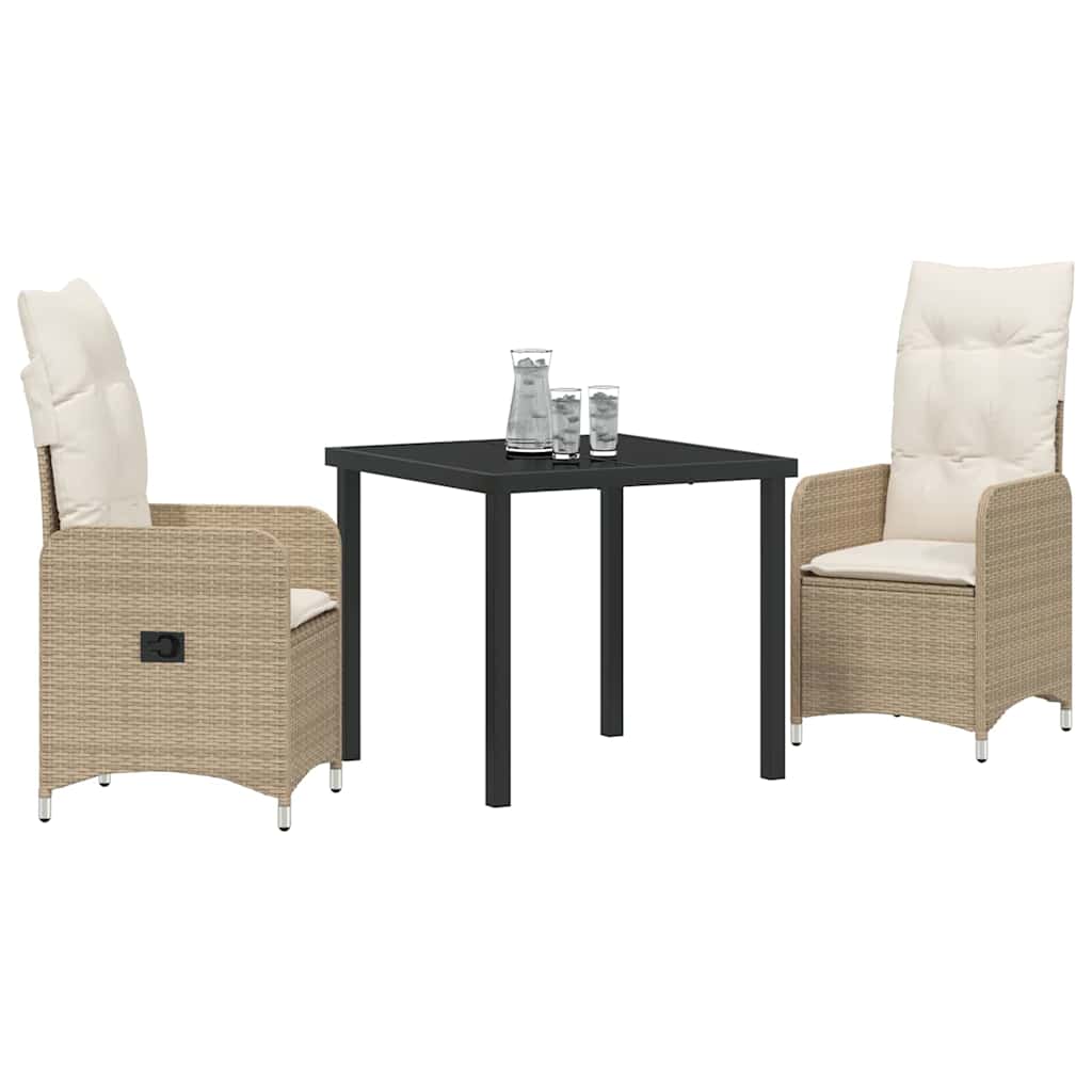Tuin eettafelset met kussen 3 pcs Beige poly rattan