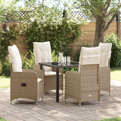 Tuin eettafelset met kussen 5 pcs Beige poly rattan