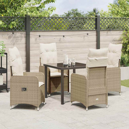 Tuin eettafelset met kussen 5 pcs Beige poly rattan