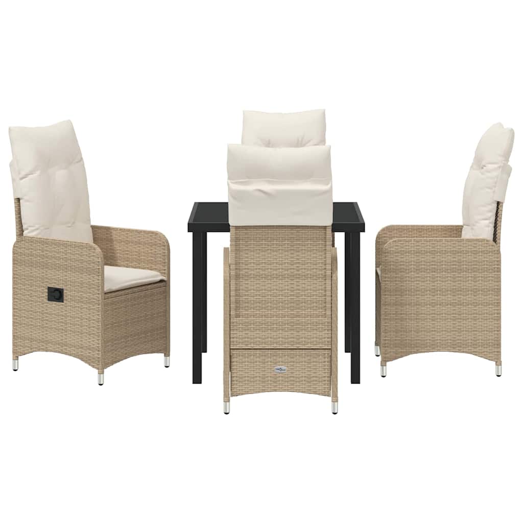 Tuin eettafelset met kussen 5 pcs Beige poly rattan
