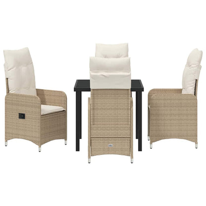 Tuin eettafelset met kussen 5 pcs Beige poly rattan