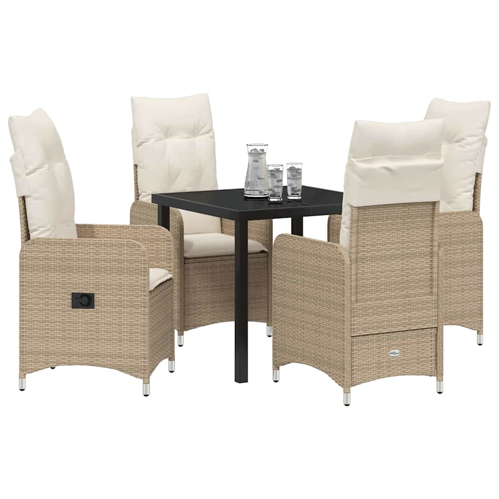 Tuin eettafelset met kussen 5 pcs Beige poly rattan
