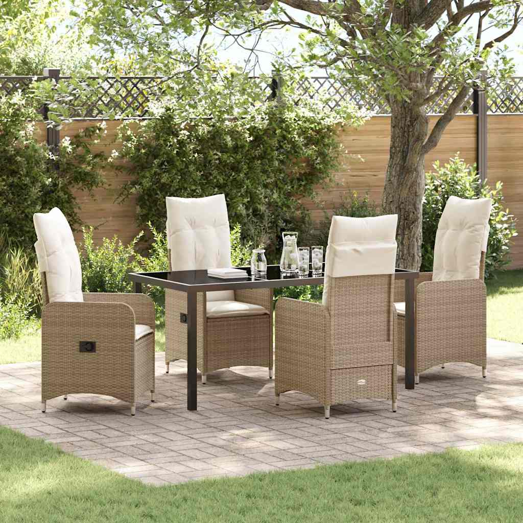 Tuin eettafelset met kussen 5 pcs Beige poly rattan