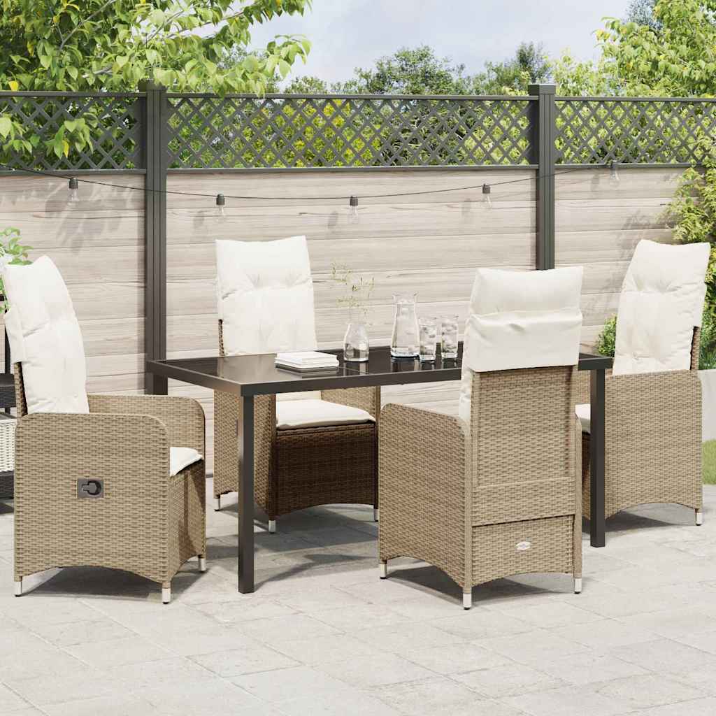 Tuin eettafelset met kussen 5 pcs Beige poly rattan