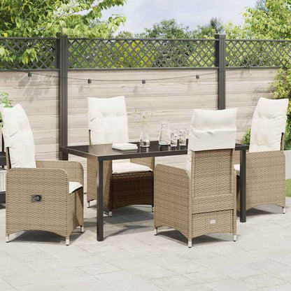 Tuin eettafelset met kussen 5 pcs Beige poly rattan