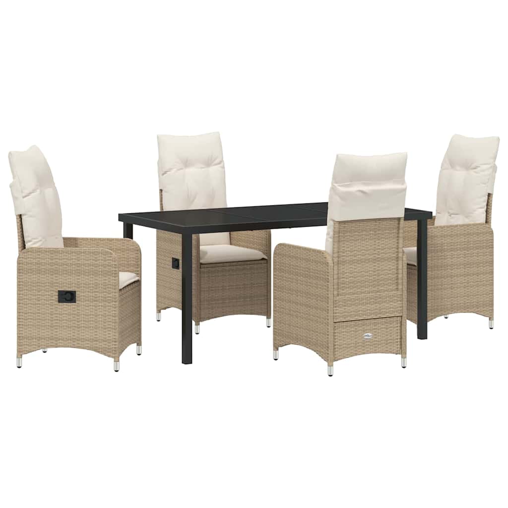Tuin eettafelset met kussen 5 pcs Beige poly rattan