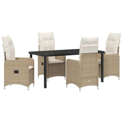 Tuin eettafelset met kussen 5 pcs Beige poly rattan