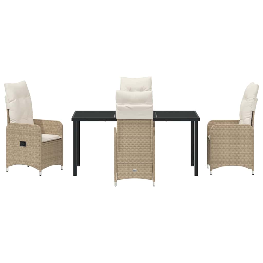 Tuin eettafelset met kussen 5 pcs Beige poly rattan