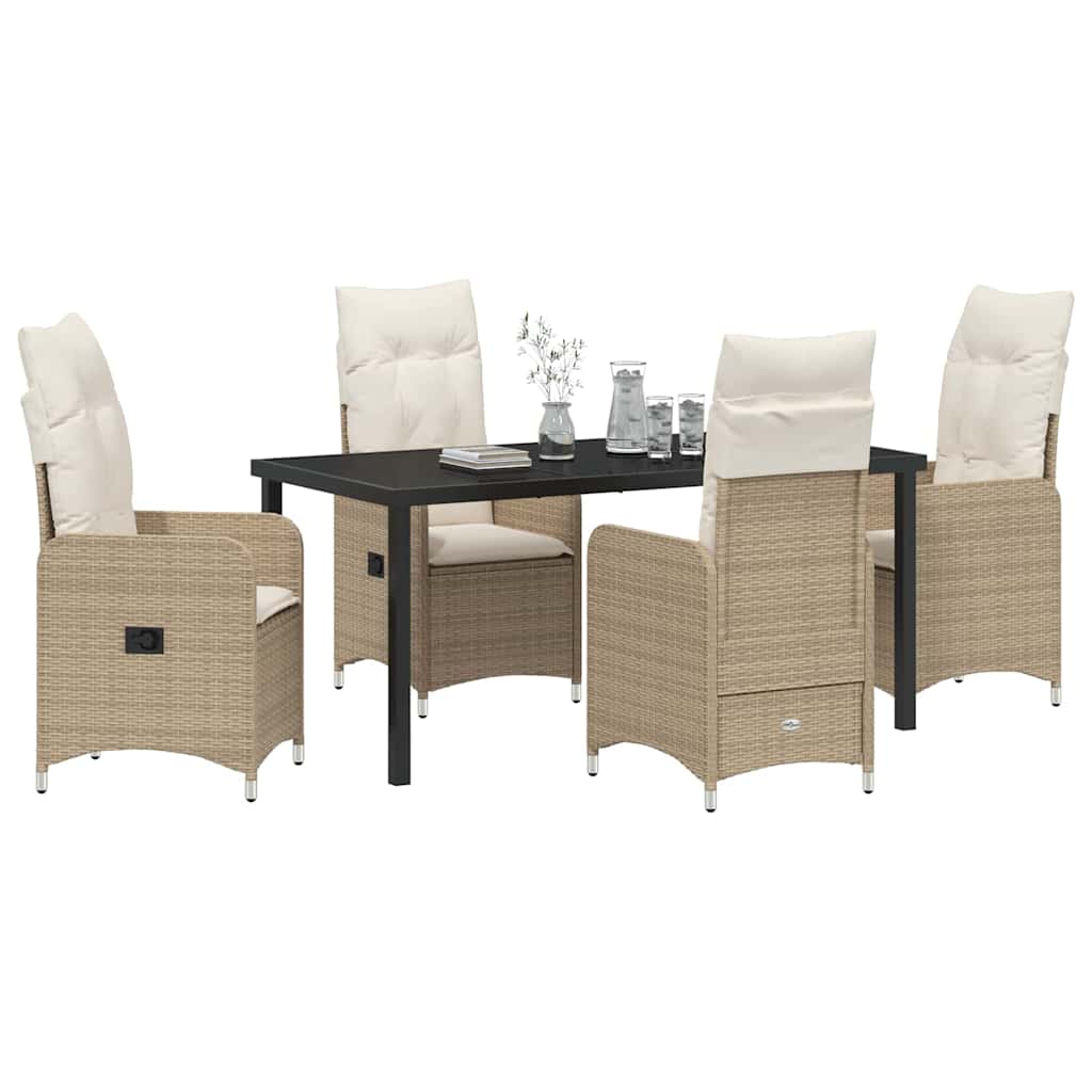 Tuin eettafelset met kussen 5 pcs Beige poly rattan