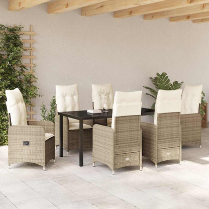 Tuin eettafelset met kussen 7 pcs Beige poly rattan