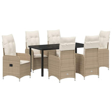Tuin eettafelset met kussen 7 pcs Beige poly rattan