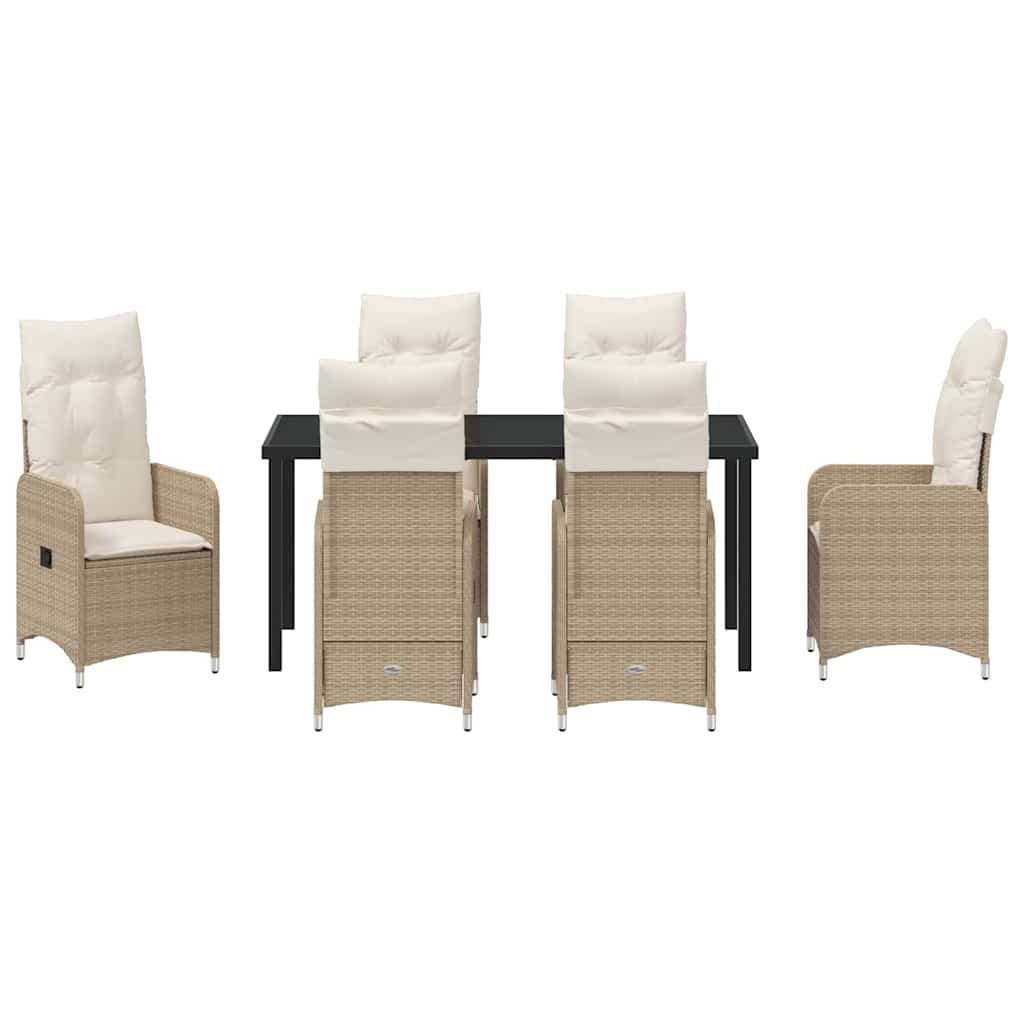 Tuin eettafelset met kussen 7 pcs Beige poly rattan