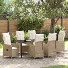 Tuin Eetset met kussen 7 pcs Beige Poly riet