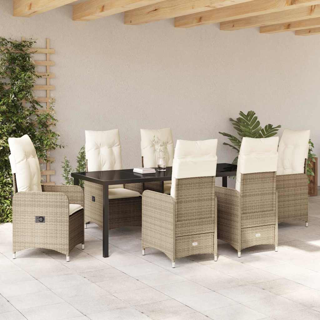 Tuin Eetset met kussen 7 pcs Beige Poly riet
