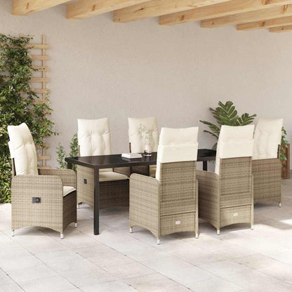 Tuin Eetset met kussen 7 pcs Beige Poly riet
