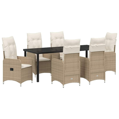 Tuin Eetset met kussen 7 pcs Beige Poly riet