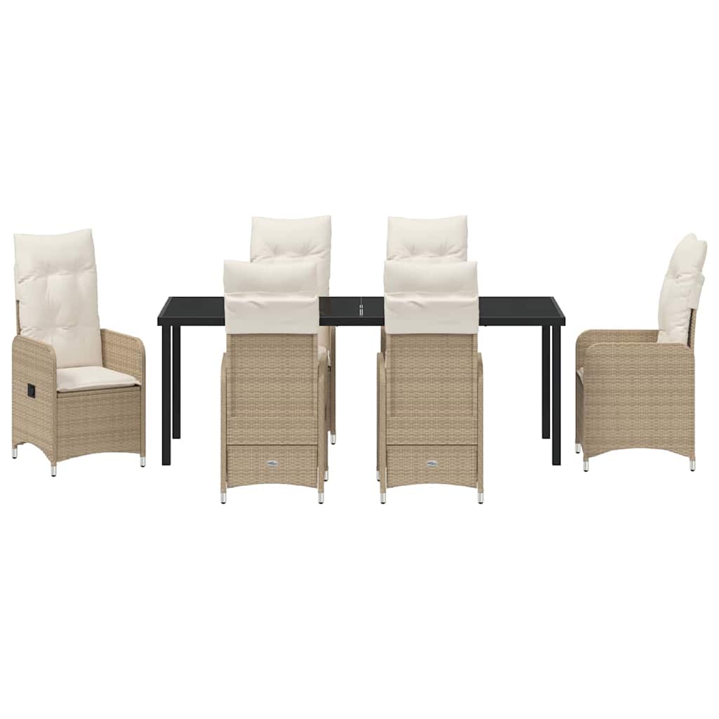 Tuin Eetset met kussen 7 pcs Beige Poly riet