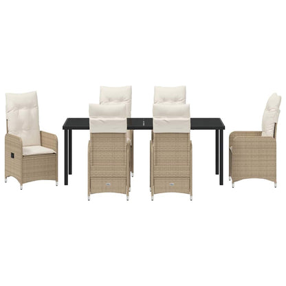 Tuin Eetset met kussen 7 pcs Beige Poly riet