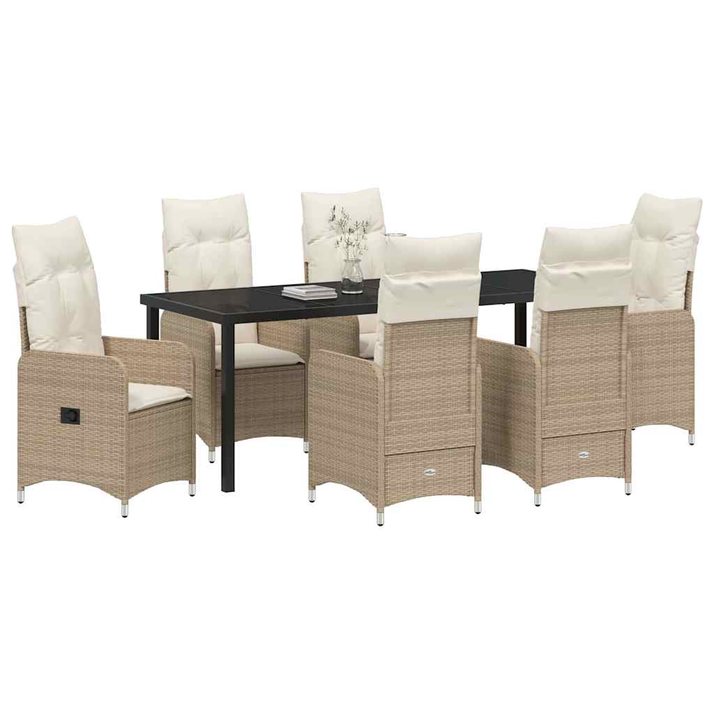 Tuin Eetset met kussen 7 pcs Beige Poly riet
