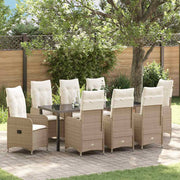 Tuin eettafelset 9-delig poly rattan beige